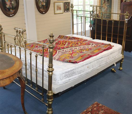 A Victorian brass bed and mattress, W.155cm